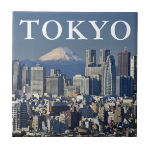 Mount Fuji   stadsgezicht Shinjuku District Tokio  Tegeltje