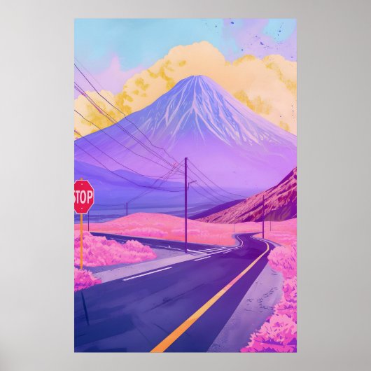 Mount Fuji Vaporwave Muurkunst Synthwave Japan Poster (Voorkant)