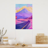 Mount Fuji Vaporwave Muurkunst Synthwave Japan Poster (Keuken)
