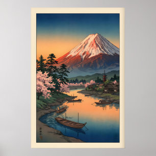 Mount Fuji Zonsondergang Print - Schemerige Lucht,