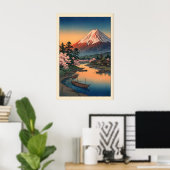 Mount Fuji Zonsondergang Print - Schemerige Lucht, (Thuiskantoor)