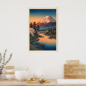 Mount Fuji Zonsondergang Print - Schemerige Lucht, (Keuken)