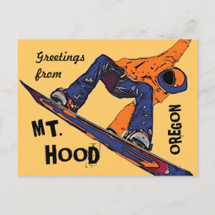 Mount Hood Oregon oranje snowboarder briefkaart