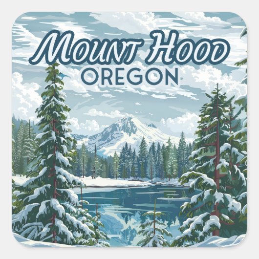 Mount Hood Oregon Ski Pacific Northwest Winter Vierkante Sticker (Voorkant)