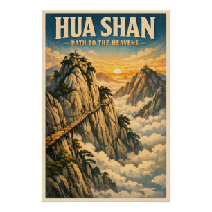 Mount Hua (Huashan), China, in klassieke retro-sti Perfect Poster