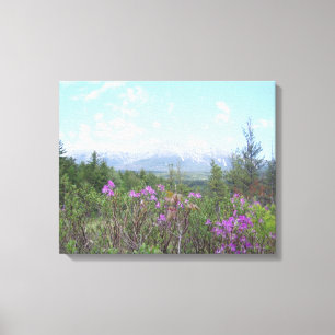 Mount Katahdin en wilde bloemen Canvas Afdruk