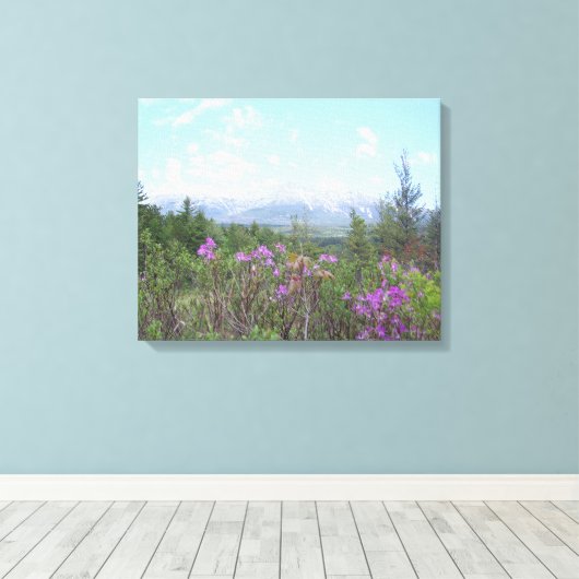 Mount Katahdin en wilde bloemen Canvas Afdruk (Insitu (Houten vloer))