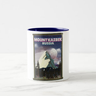 Mount Kazbek Russische reisposter. Tweekleurige Koffiemok