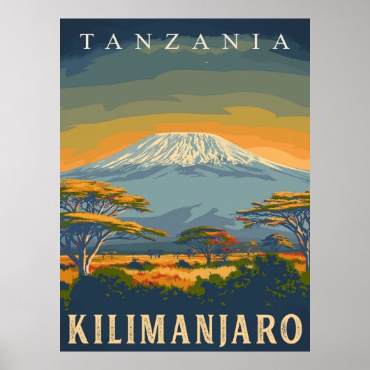 Mount Kilimanjaro, Tanzania Prachtige Vintage Poster (Voorkant)