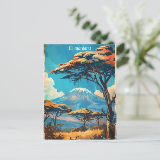 Mount Kilimanjaro Tanzania Vintage Travel Briefkaart (Staand voorkant)