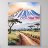 Mount Kilimanjaro Tanzania Waterverf Art Poster (Voorkant)