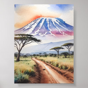 Mount Kilimanjaro Tanzania Waterverf Art Poster