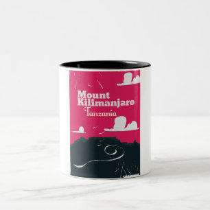 Mount Kilimanjaro vintage cartoonaffiches Tweekleurige Koffiemok