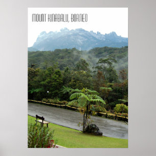 Mount Kinabalu berg en Borneo Jungle Poster