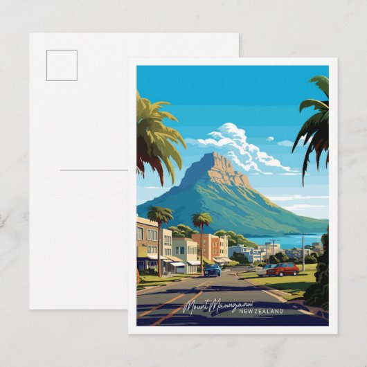 Mount Maunganui Nieuw-Zeeland Reizen illustratie Briefkaart (Voorkant / Achterkant)