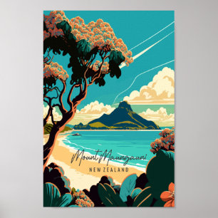 Mount Maunganui Nieuw-Zeeland vintage reizen Poster