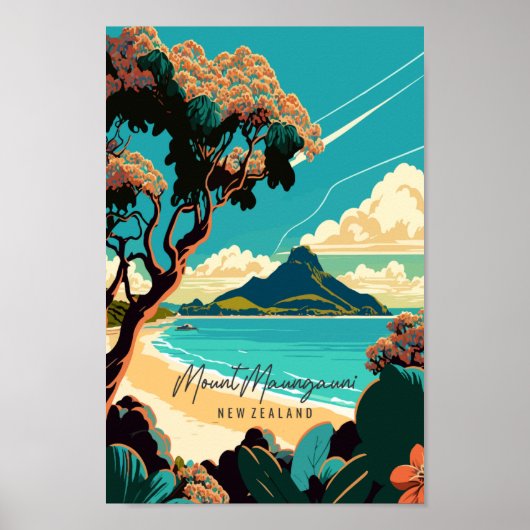 Mount Maunganui Nieuw-Zeeland vintage reizen Poster (Voorkant)