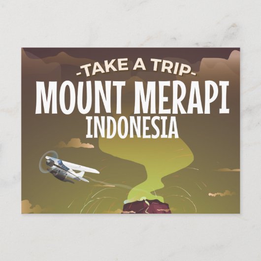 Mount Merapi Indonesië vintage cartoonaffiche Briefkaart (Voorkant)