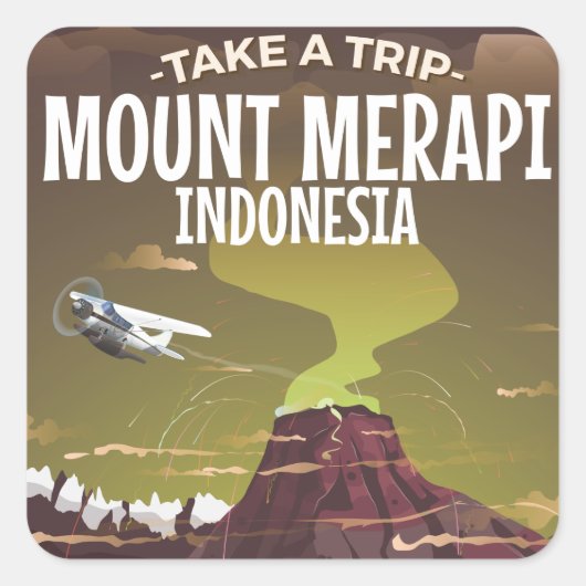 Mount Merapi Indonesië vintage cartoonaffiche Vierkante Sticker (Voorkant)
