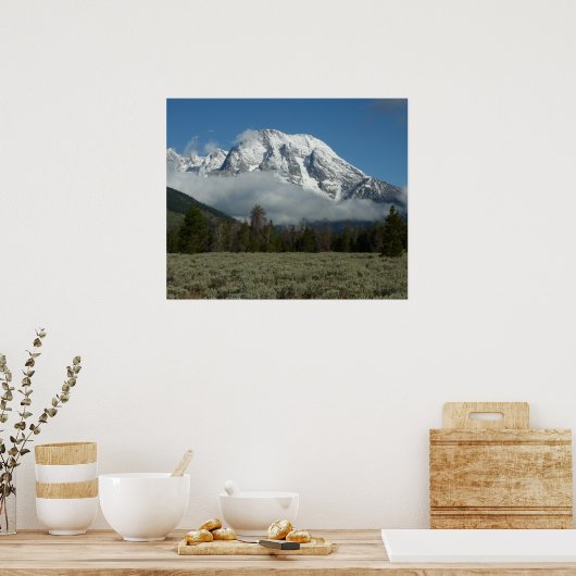 Mount Moran en Clouds in Grand Teton Poster (Keuken)