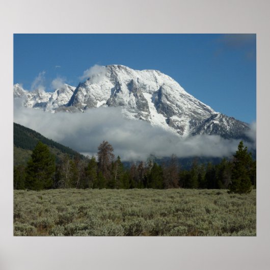 Mount Moran en Clouds in Grand Teton Poster (Voorkant)