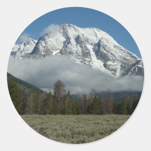Mount Moran en Clouds in Grand Teton Ronde Sticker (Voorkant)