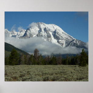 Mount Moran en wolken bij Grand Teton Poster