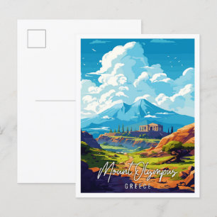 Mount Olympus Griekenland vintage reisillustratie Briefkaart