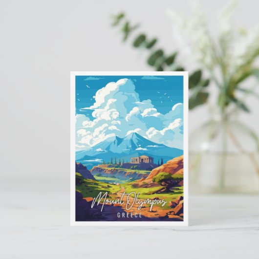 Mount Olympus Griekenland vintage reisillustratie Briefkaart (Staand voorkant)