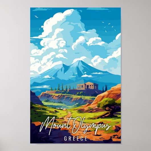 Mount Olympus Griekenland vintage reisillustratie Poster (Voorkant)