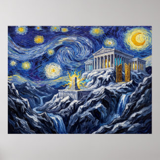 Mount Olympus Sterrennacht Mythologische Landschap Poster