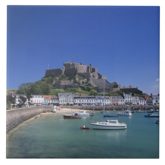 Mount Orgueil Castle and harbour, Gorey, Jersey Tegeltje (Voorkant)