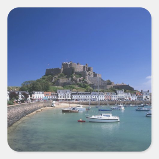 Mount Orgueil Castle and harbour, Gorey, Jersey Vierkante Sticker (Voorkant)