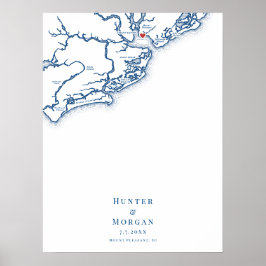 Mount Pleasant SC Kaart Trouwgastboek Poster