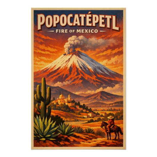 Mount Popocatépetl, Mexico, in a classic retro Perfect Poster (Voorkant)