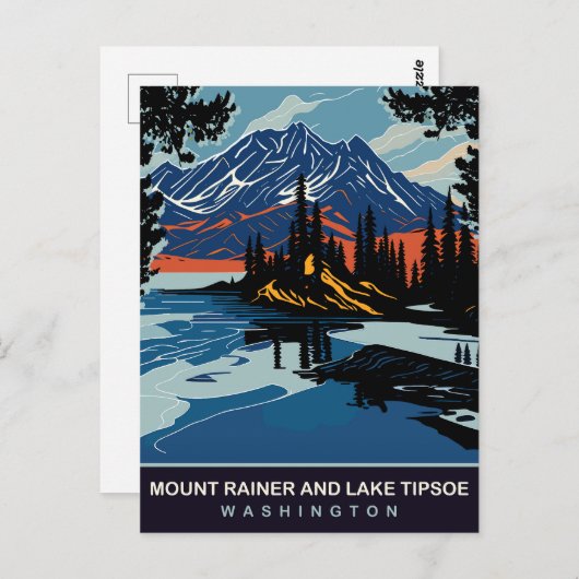 Mount Rainer en Lake Tipsoe, WA, Reizen Briefkaart (Voorkant / Achterkant)