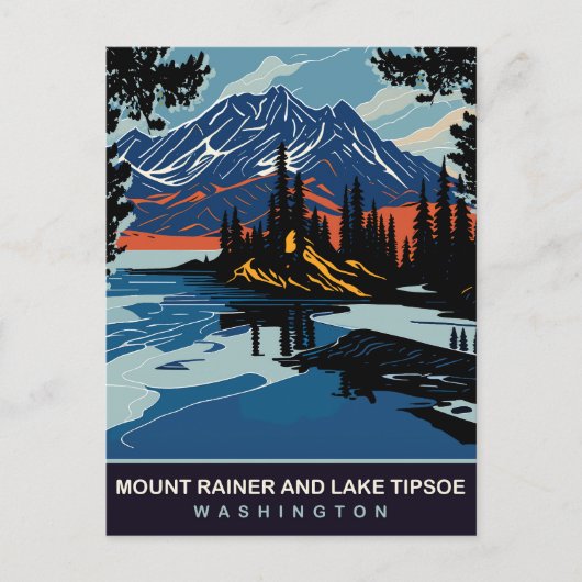 Mount Rainer en Lake Tipsoe, WA, Reizen Briefkaart (Voorkant)