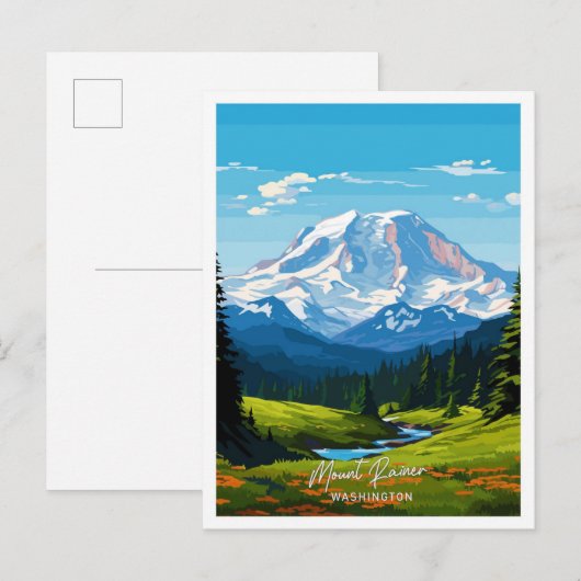Mount Rainer Washington Art Travel illustratie Briefkaart (Voorkant / Achterkant)