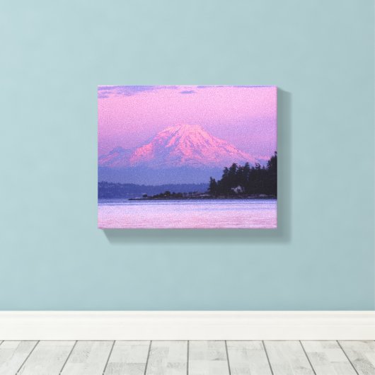 Mount Rainier bij zonsondergang Canvas Afdruk (Insitu (Houten vloer))