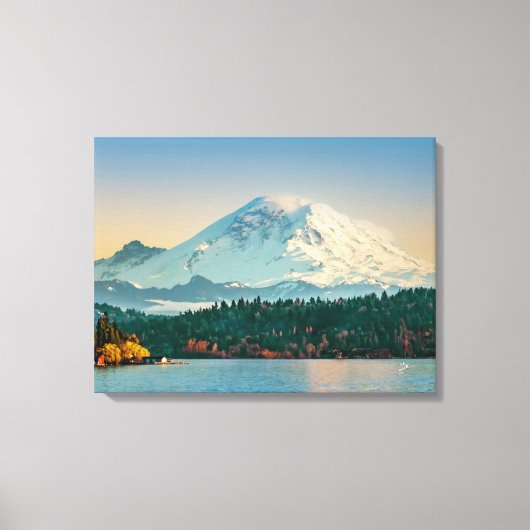 Mount Rainier boven Lake Washington Fine Art Groot Canvas Afdruk (Voorkant)