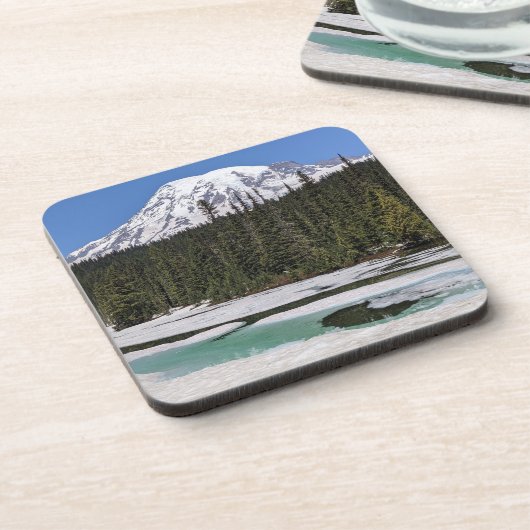 Mount Rainier en Frozen Lake Landscape Bier Onderzetter (Linkerzijde)