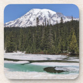 Mount Rainier en Frozen Lake Landscape Bier Onderzetter (Voorkant)