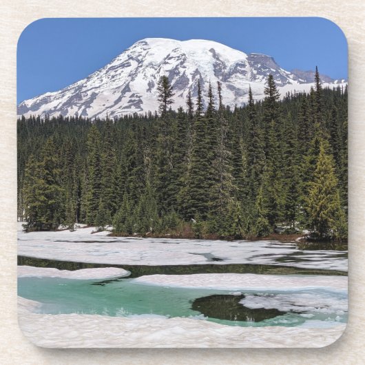 Mount Rainier en Frozen Lake Landscape Bier Onderzetter (Voorkant)