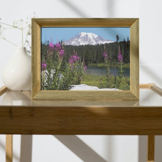 Mount Rainier en Wildflower Schilderachtig Landsch Foto Afdruk