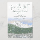Mount Rainier, Falling Snow Wedding Save the Date Advieskaart (Voorkant)