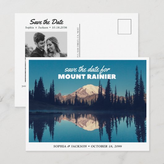 Mount Rainier Huwelijk Save the Date Retro Briefkaart (Voorkant / Achterkant)