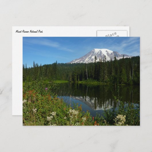 Mount Rainier Lake Reflectie met Wildflower Briefkaart (Voorkant / Achterkant)