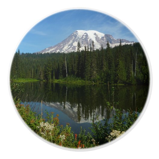 Mount Rainier Lake Reflectie met Wildflower Keramische Knop (Voorkant)