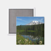 Mount Rainier Lake Reflectie met Wildflower Magneet (Voorkant / Achterkant)