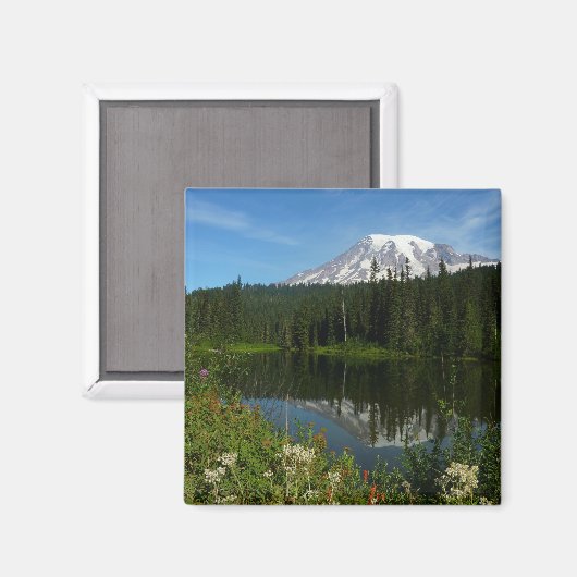 Mount Rainier Lake Reflectie met Wildflower Magneet (Voorkant / Achterkant)